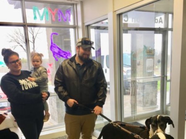 great danes, adoption picture, happy family